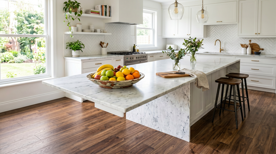 Modern kitchen with luxury vinyl plank floor