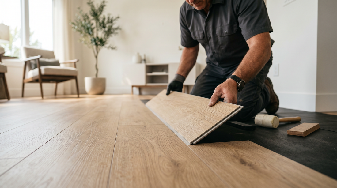 Open-concept living room with luxury vinyl plank flooring