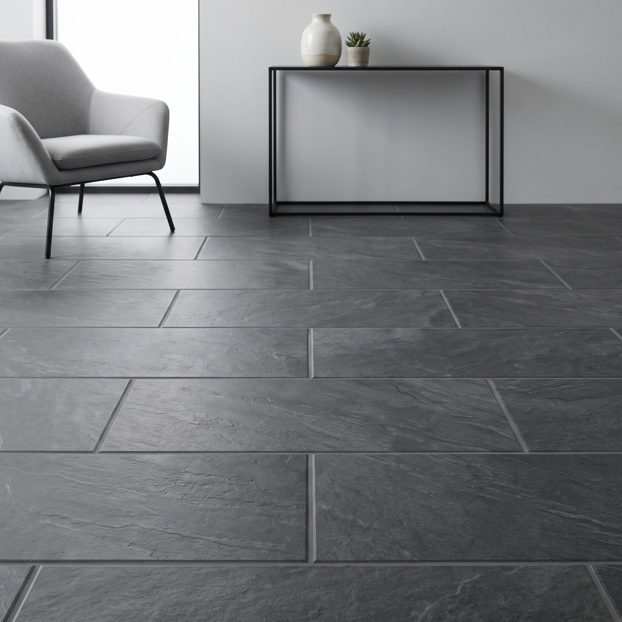Slate Grey Stone-Look LVP Tile — 18" x 36" Waterproof